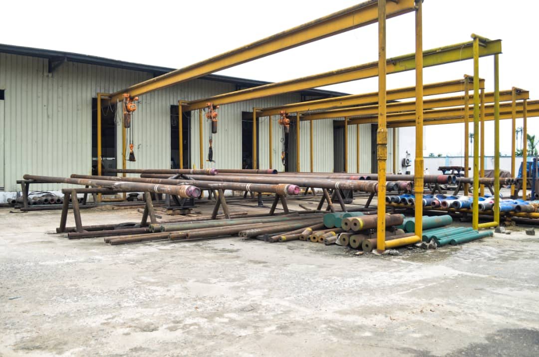 Overhead crane gantries above the Reveille storage yard